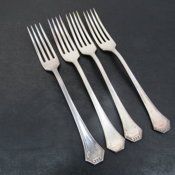 Barton & Reed Pompeian Greek Key & Scrollwork Design Dinner Fork Set of 4 Vntg - Picture 12 of 12